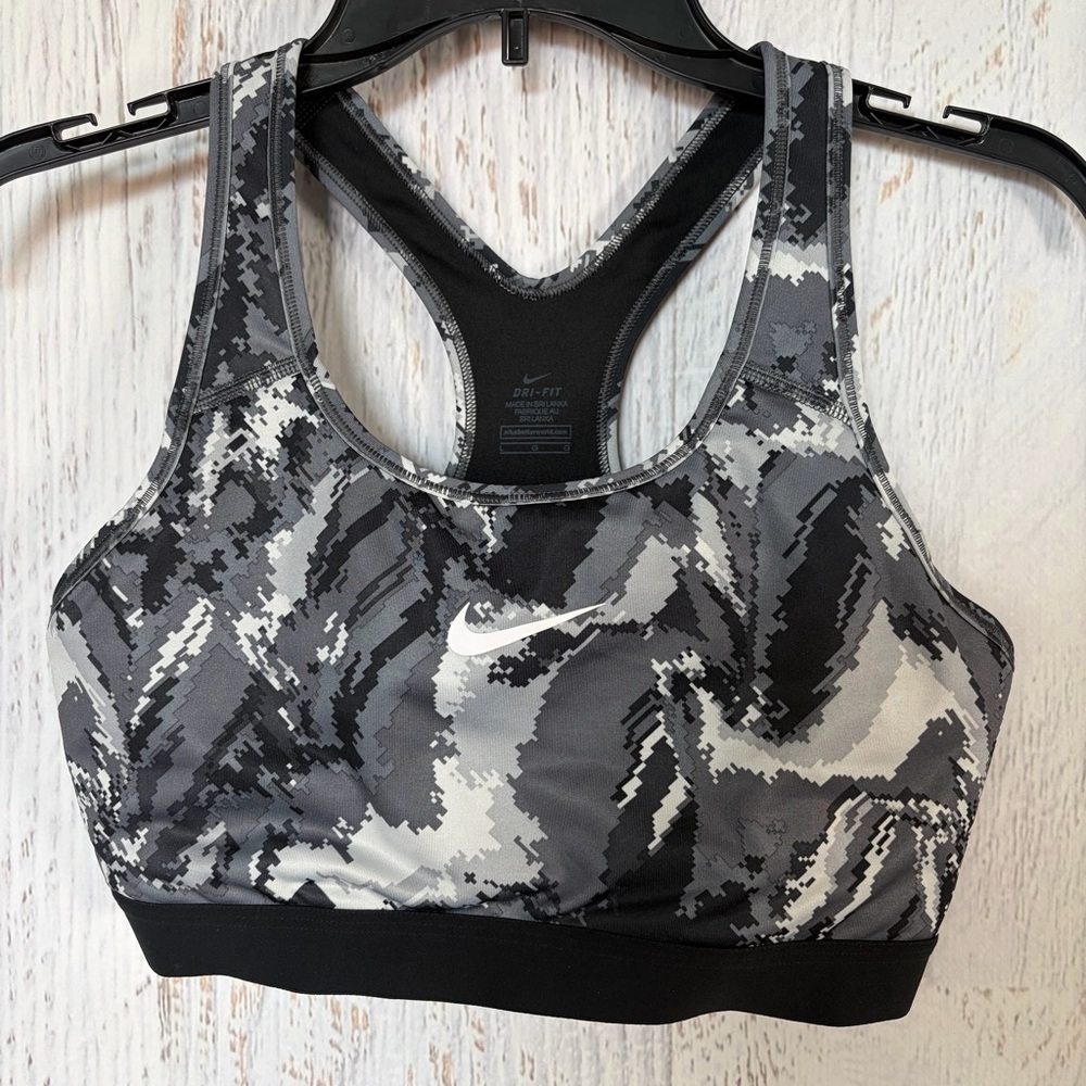 Nike Black & Gray Camo Racerback Sports Bra